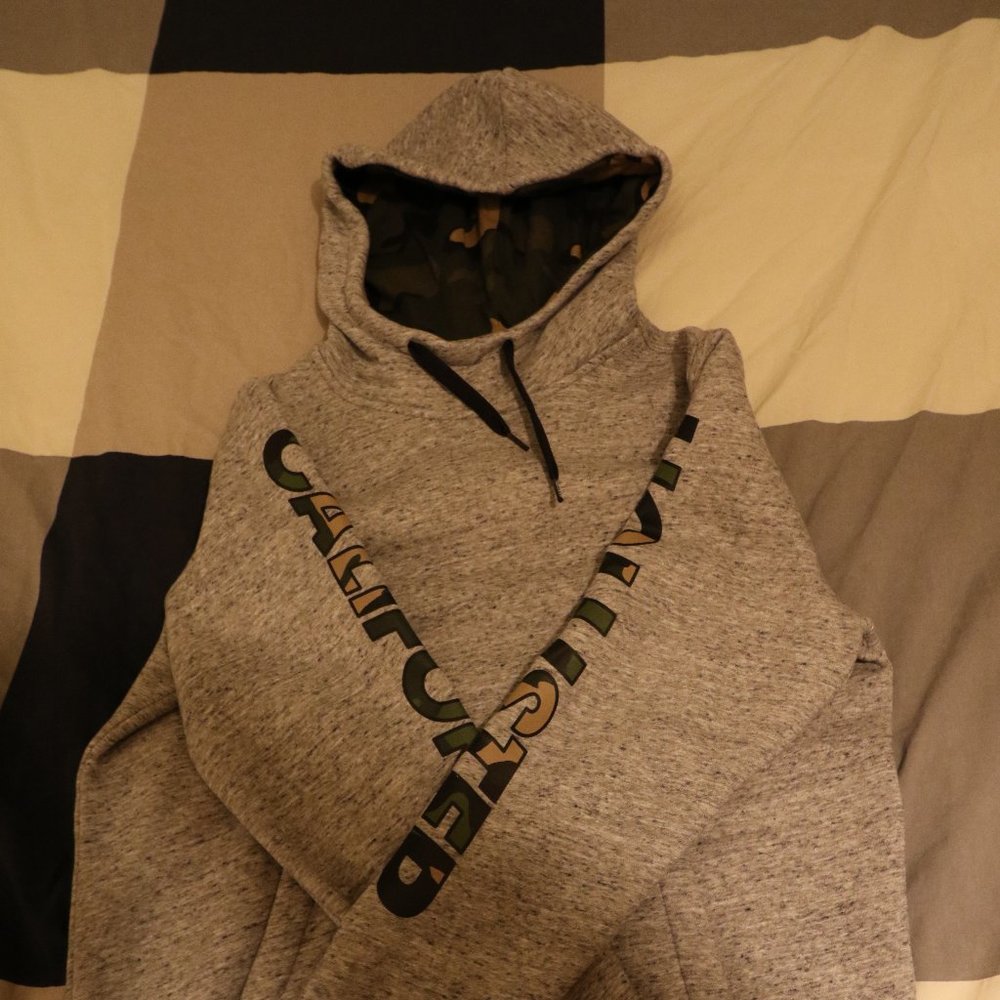 Hollister Sleeve Camo Print Logo Hoodie in Gray